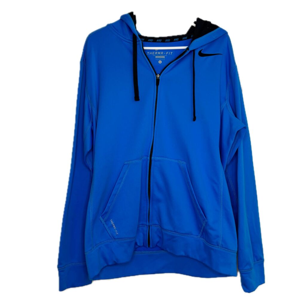Nike Therma-Fit Men's L Cobalt Blue Full Zip Hoodie Sweatshirt Activewear